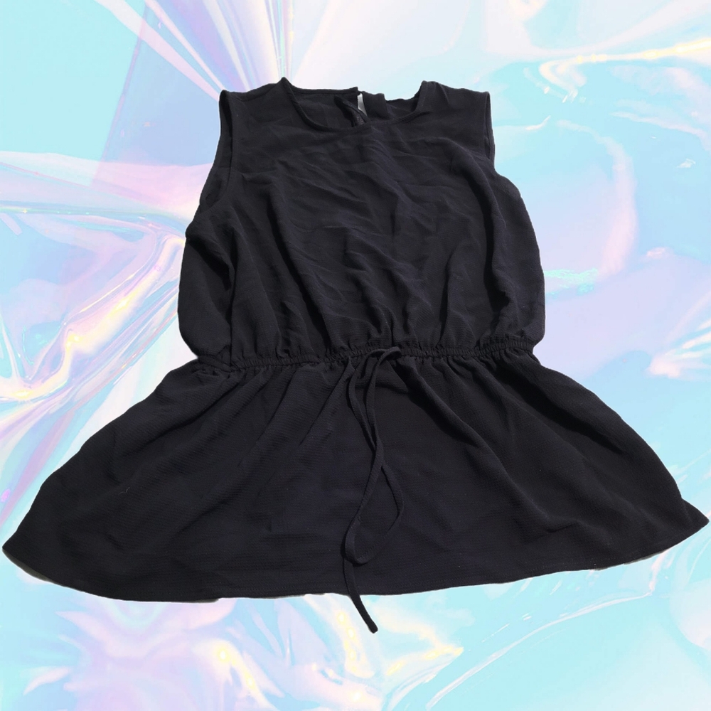 Black Long Tank Top with Drawstring Waist - Size XL